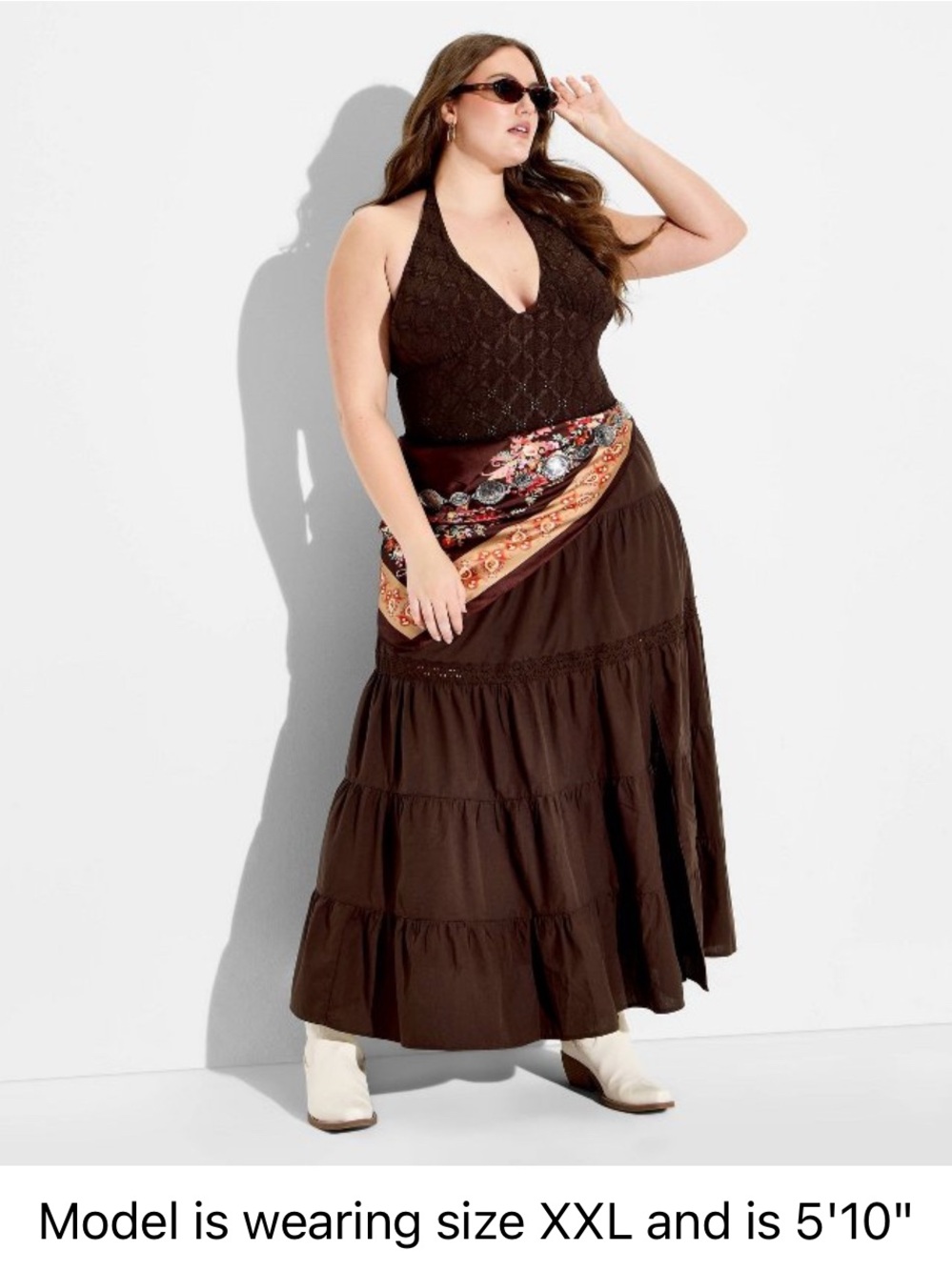 wild fable Brown Tiered Maxi Skirt with slit